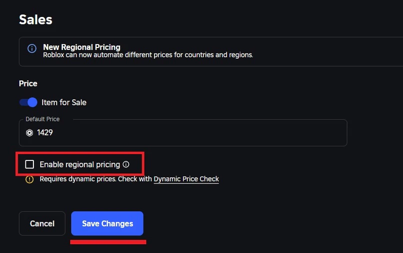 Отключение Enable regional pricing